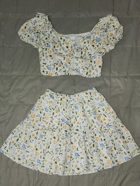 Japna White Floral Two-Piece Set with Blue, Yellow and Green Accents
